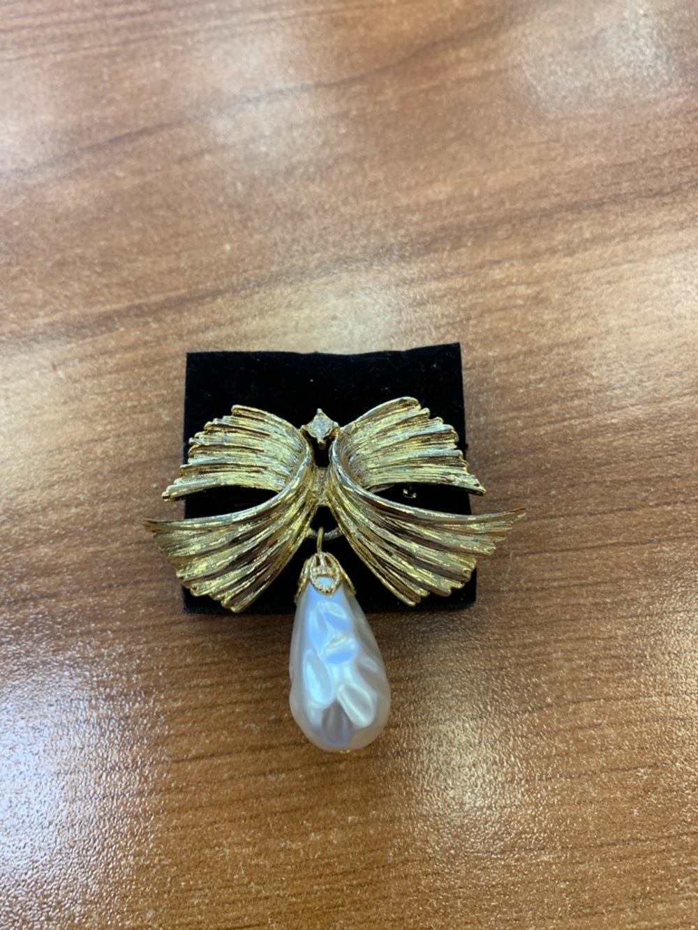 Gold Bow Pearl Drop Brooch - Women Jewelry